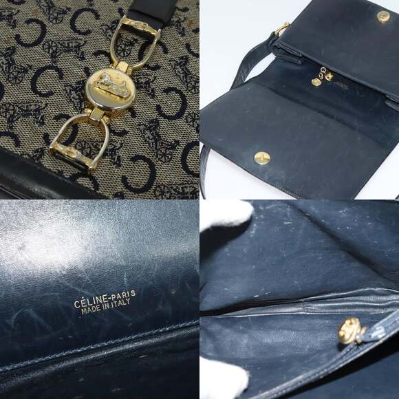 CELINE C Sulky Shoulder Bag Canvas Navy Gold - Picture 11 of 13